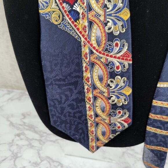 Carlos Tomasini Vintage Silk Navy Gold Red Pattern Necktie Men's Tie - Picture 2 of 9